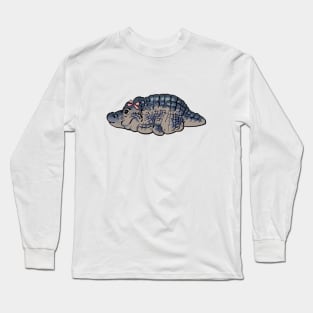 Mudwizard draws the cute chonk crocodile with pink bow ribbon meme / funny animal meme Long Sleeve T-Shirt